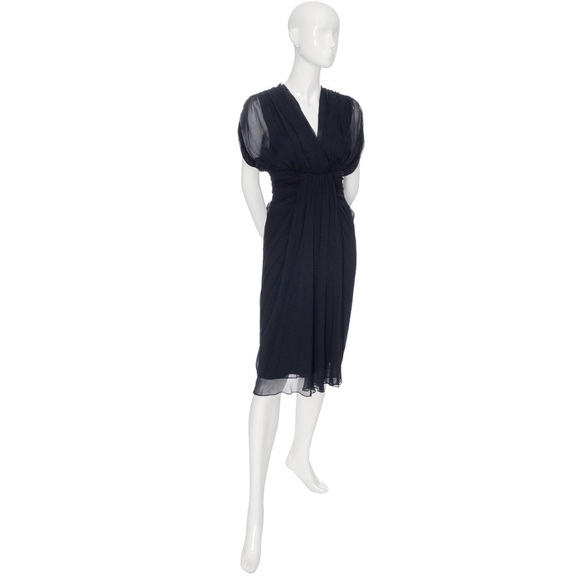 DIANE VON FURSTENBERG SILK CHIFFON DRESS NAVY BLUE GRECIAN DRAPING nwot sz 8 - Picture 2 of 12